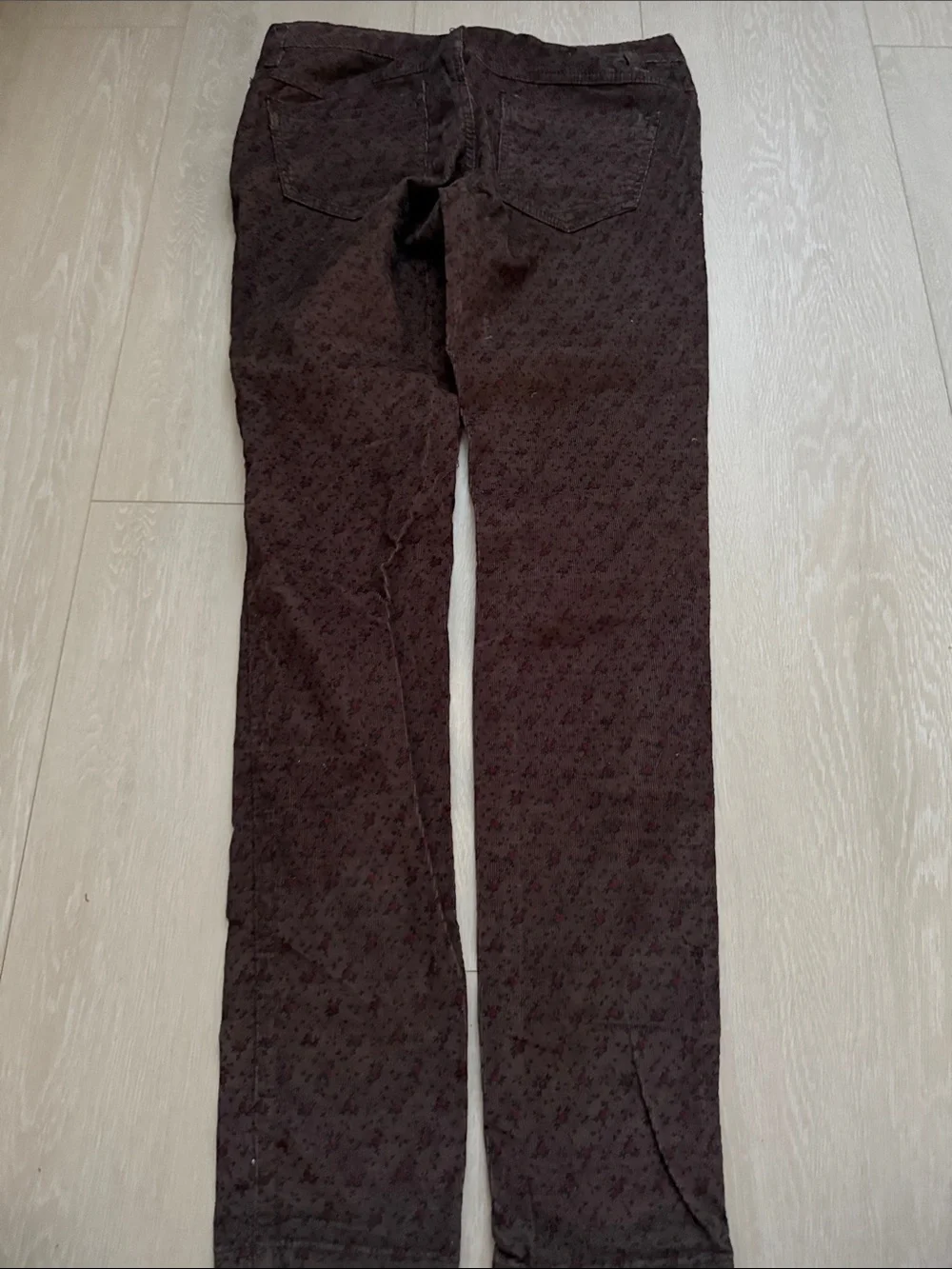Free People Dark Brown Corduroy Burgundy Floral-Textured Skinny Chinos